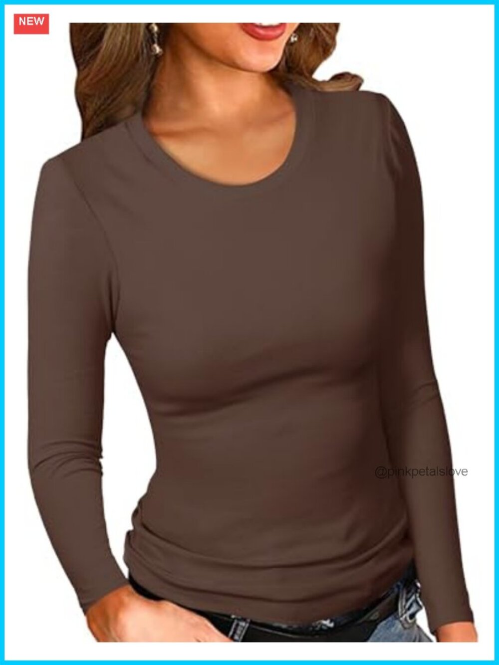 Ribbed Long Sleeve Crew Neck Slim Fit Fitted Layering Tee Top